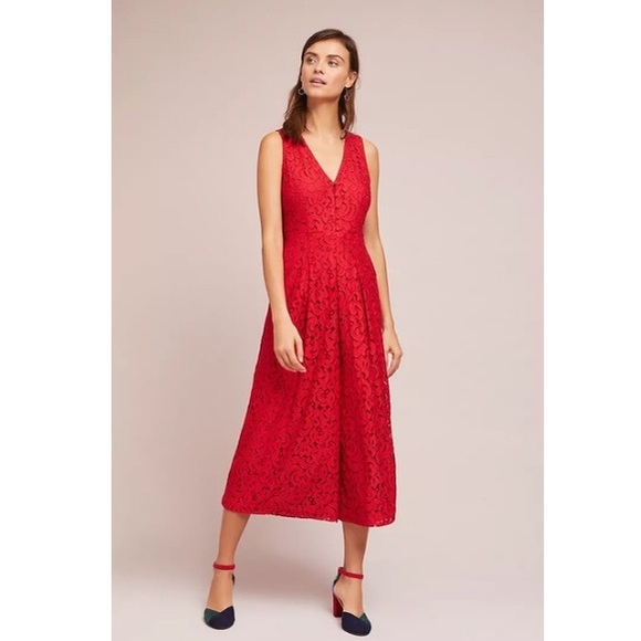 Anthropologie Jaeda Lace Wide-Leg Jumpsuit in Red